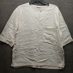 ONS Linen Cotton Blend Short Sleeve Shirt White